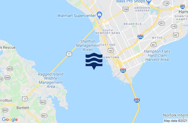 Mappa delle Getijden in 0.8 mile SW of shipbuilding plant, United States