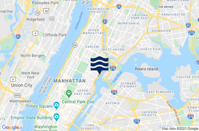 Mappa delle Getijden in 130th Street, United States