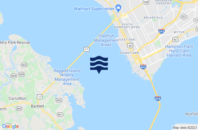Mappa delle Getijden in 1.5 miles SW of shipbuilding plant, United States