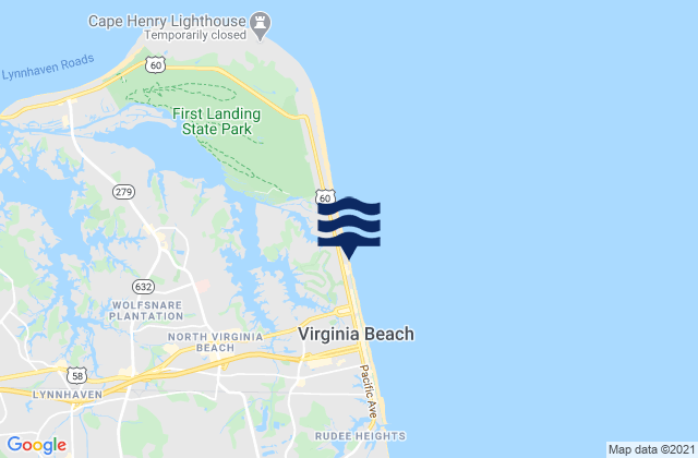Mappa delle Getijden in 42nd St VA Beach, United States
