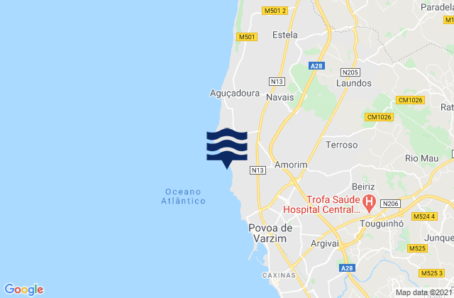 Mappa delle Getijden in A Ver o Mar, Portugal
