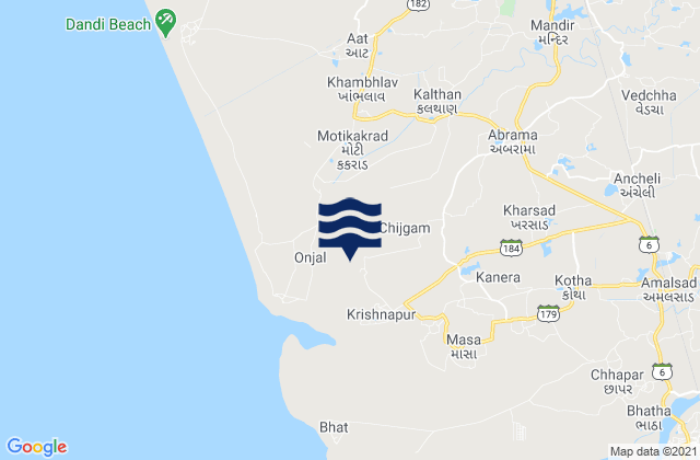Mappa delle Getijden in Abrama, India