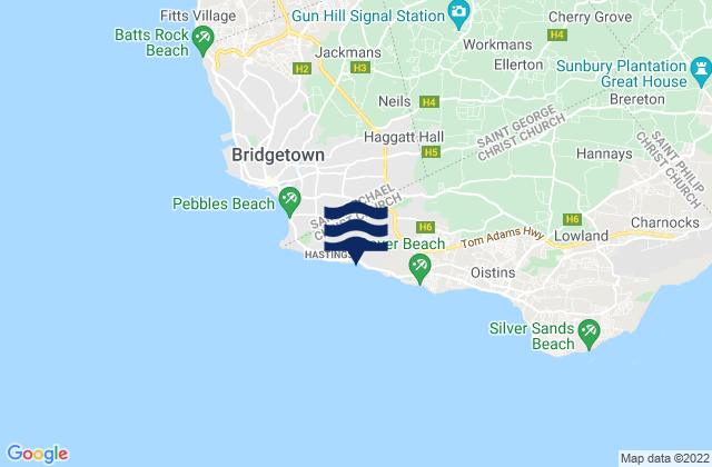 Mappa delle Getijden in Accra Beach - Rockley Beach, Barbados