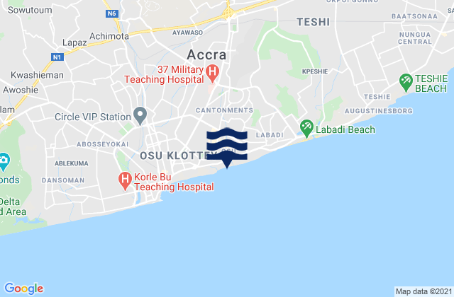 Mappa delle Getijden in Accra, Ghana
