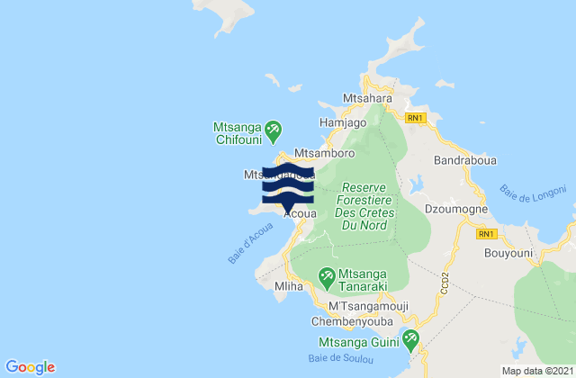 Mappa delle Getijden in Acoua, Mayotte
