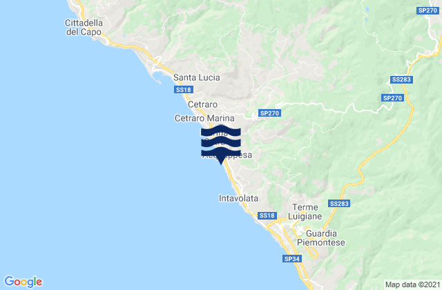 Mappa delle Getijden in Acquappesa, Italy