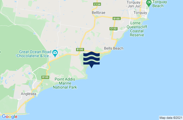Mappa delle Getijden in Addiscot Beach, Australia
