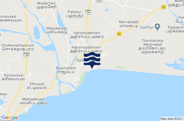 Mappa delle Getijden in Adirampattinam, India