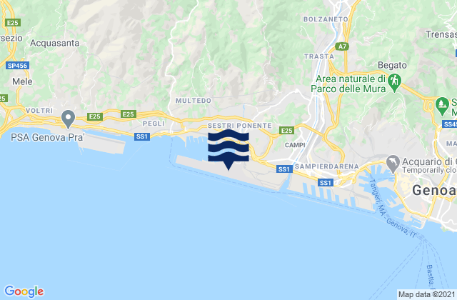 Mappa delle Getijden in Aeroporto Cristoforo Colombo, Italy