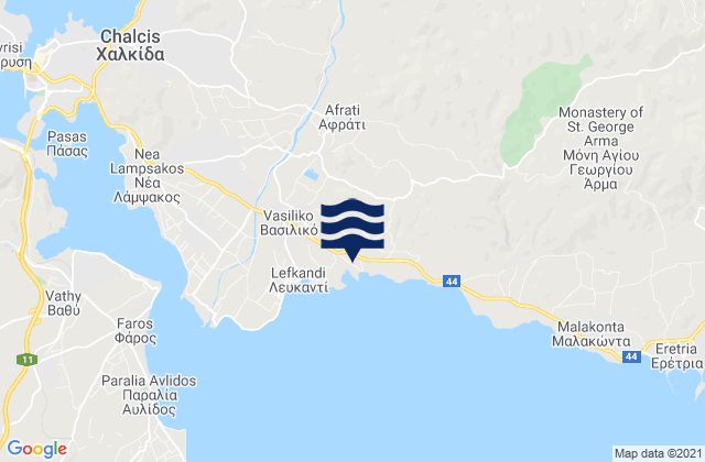 Mappa delle Getijden in Afrátion, Greece