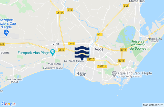 Mappa delle Getijden in Agde, France