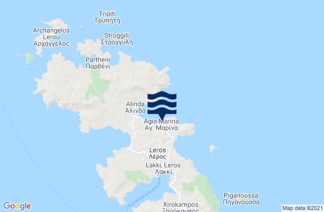 Mappa delle Getijden in Agía Marína, Greece