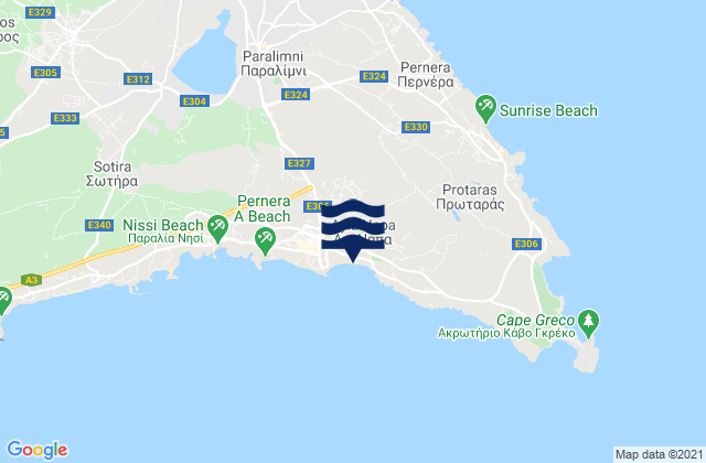 Mappa delle Getijden in Agía Nápa, Cyprus