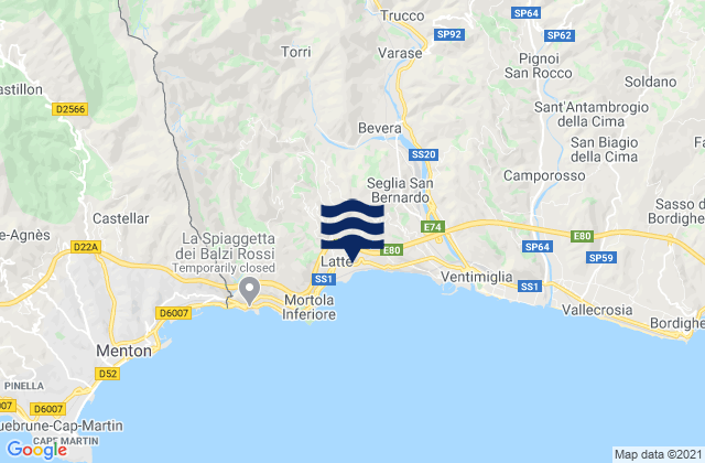 Mappa delle Getijden in Airole, Italy