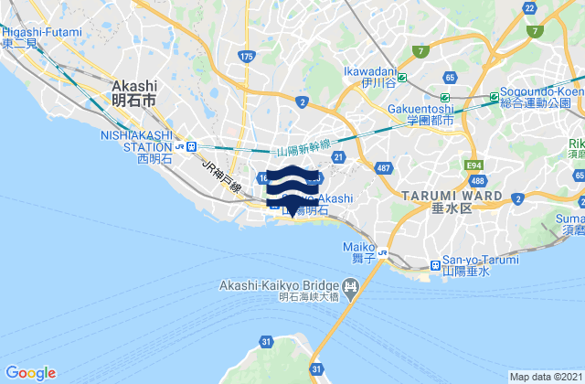 Mappa delle Getijden in Akashi Ko Akashi Seto, Japan