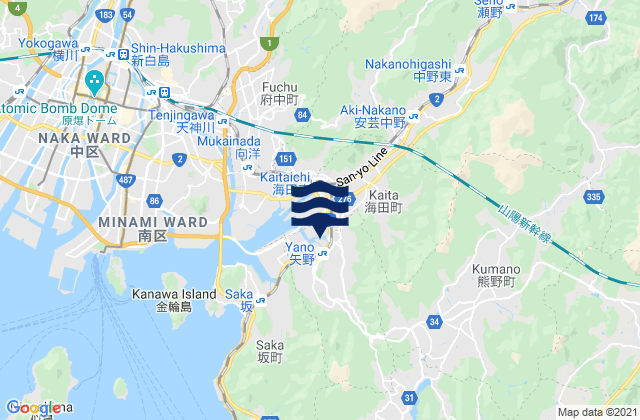 Mappa delle Getijden in Aki-gun, Japan