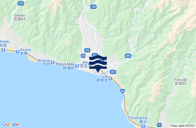 Mappa delle Getijden in Aki Shi, Japan