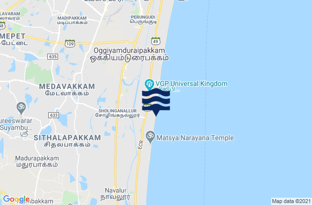 Mappa delle Getijden in Akkarai Beach, India