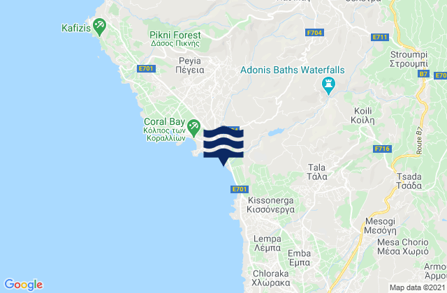 Mappa delle Getijden in Akoursós, Cyprus