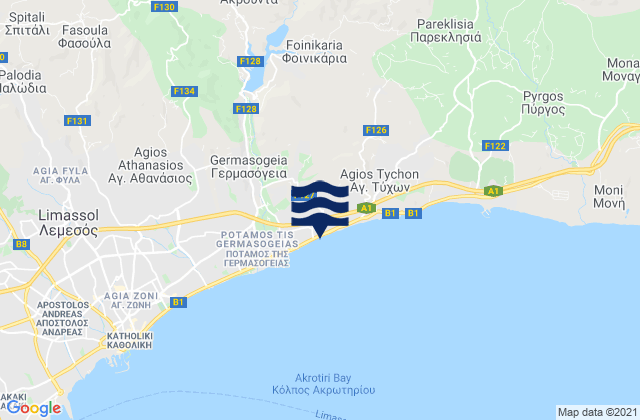 Mappa delle Getijden in Akroúnta, Cyprus