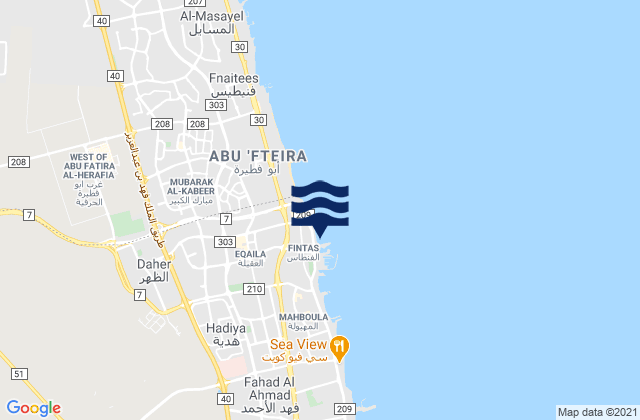 Mappa delle Getijden in Al Finţās, Kuwait