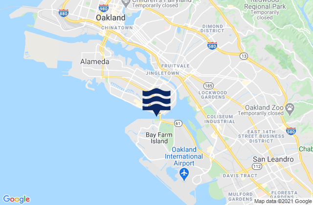 Mappa delle Getijden in Alameda Estuary southeast end, United States