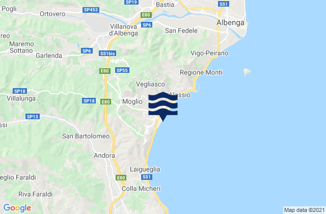 Mappa delle Getijden in Alassio, Italy