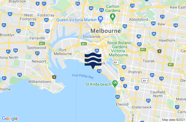 Mappa delle Getijden in Albert Park, Australia