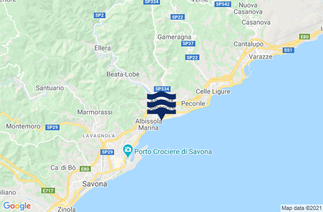 Mappa delle Getijden in Albisola Marina, Italy