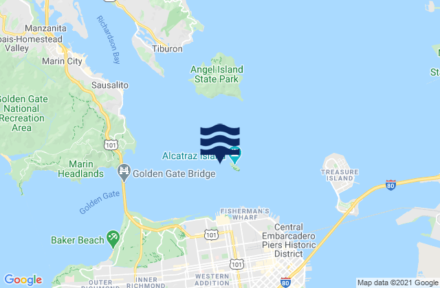 Mappa delle Getijden in Alcatraz Island 0.2 mile west of, United States