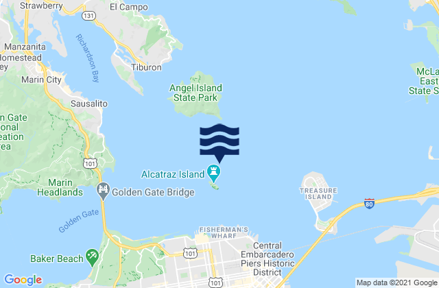 Mappa delle Getijden in Alcatraz Island 0.5 mile north of, United States