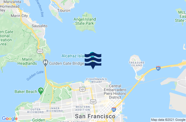 Mappa delle Getijden in Alcatraz Island south of, United States
