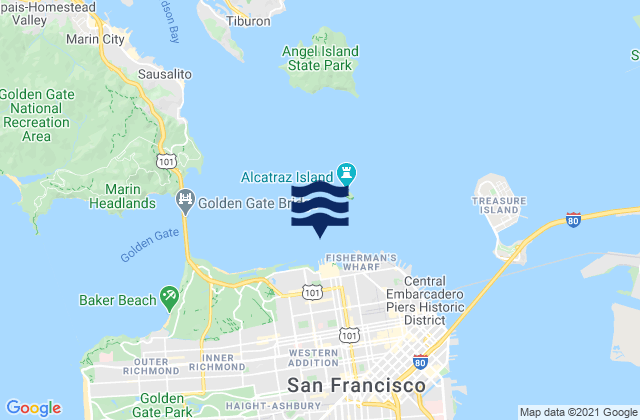 Mappa delle Getijden in Alcatraz Island southwest of, United States