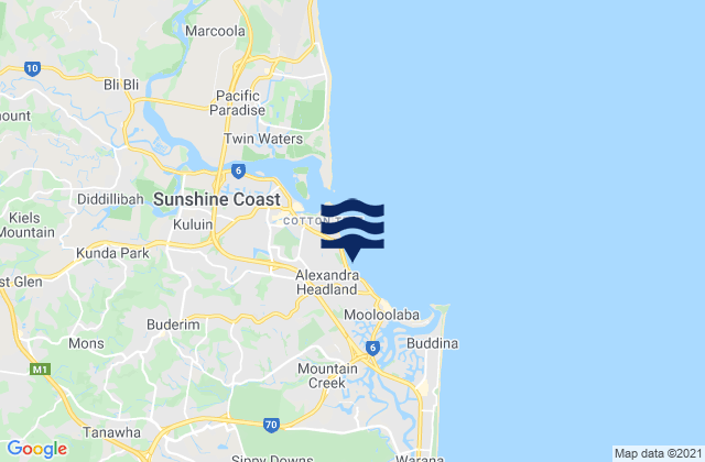 Mappa delle Getijden in Alexandra Headland, Australia