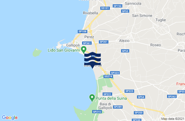 Mappa delle Getijden in Alezio, Italy