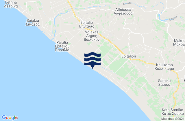 Mappa delle Getijden in Alfeioúsa, Greece