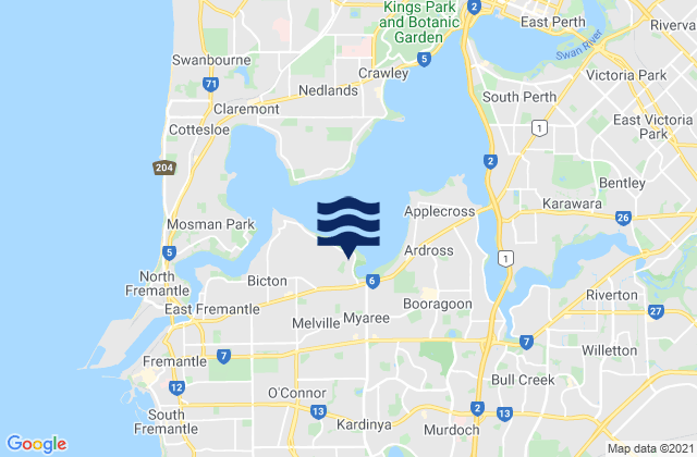 Mappa delle Getijden in Alfred Cove, Australia