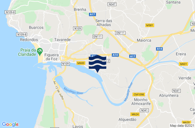 Mappa delle Getijden in Alhadas, Portugal