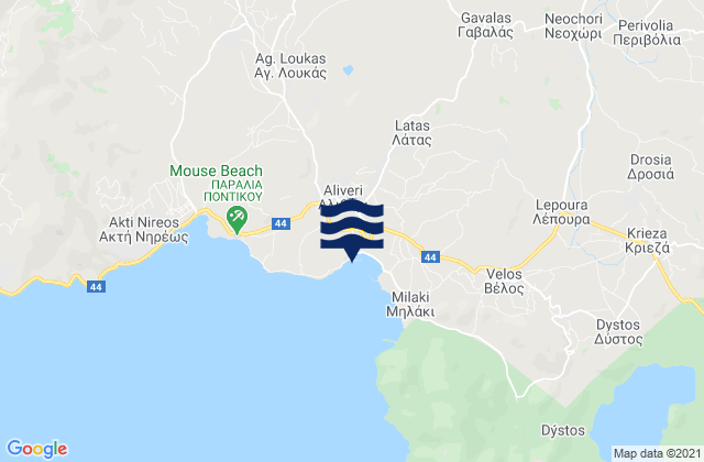 Mappa delle Getijden in Alivéri, Greece