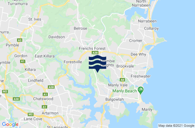 Mappa delle Getijden in Allambie Heights, Australia