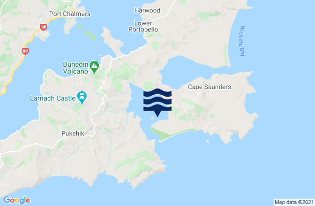 Mappa delle Getijden in Allans Beach, New Zealand