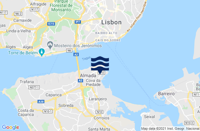 Mappa delle Getijden in Almada, Portugal