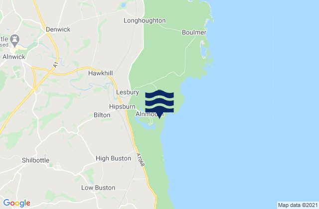 Mappa delle Getijden in Alnmouth Beach, United Kingdom