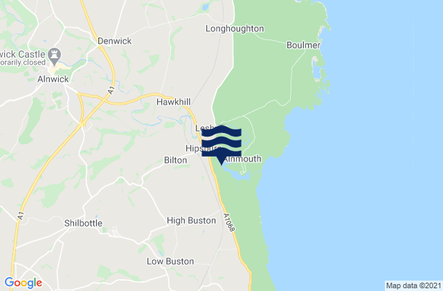 Mappa delle Getijden in Alnwick, United Kingdom