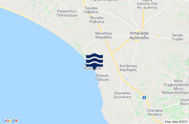 Mappa delle Getijden in Amaliáda, Greece