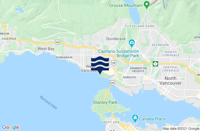 Mappa delle Getijden in Ambleside Beach, Canada