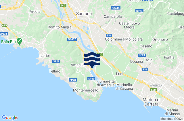 Mappa delle Getijden in Ameglia, Italy