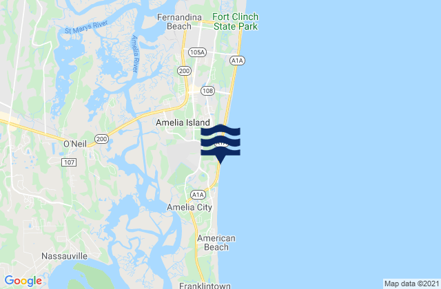 Mappa delle Getijden in Amelia Island, United States