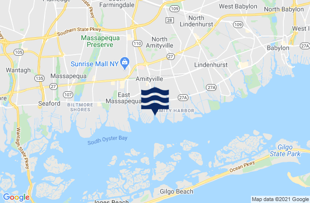 Mappa delle Getijden in Amityville, United States