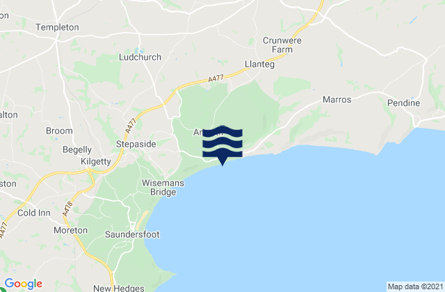 Mappa delle Getijden in Amroth Beach, United Kingdom
